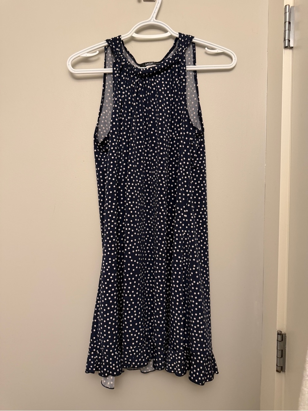 Navy and White Polka Dot Sleeveless Mini Dress